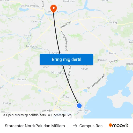 Storcenter Nord/Paludan Müllers Vej (Aarhus Kom) to Campus Randers VIA map