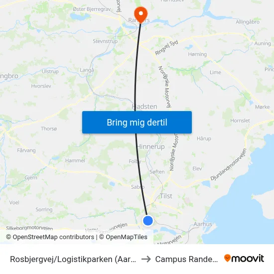 Rosbjergvej/Logistikparken (Aarhus Kom) to Campus Randers VIA map