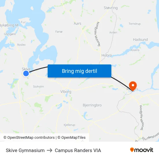 Skive Gymnasium to Campus Randers VIA map