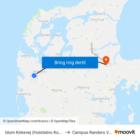 Idom Kirkevej (Holstebro Kom) to Campus Randers VIA map
