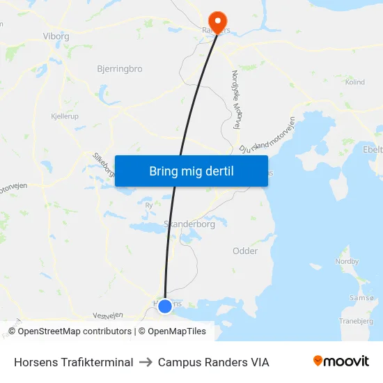 Horsens Trafikterminal to Campus Randers VIA map