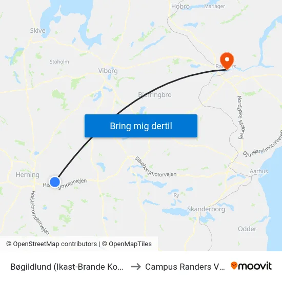 Bøgildlund (Ikast-Brande Kom) to Campus Randers VIA map