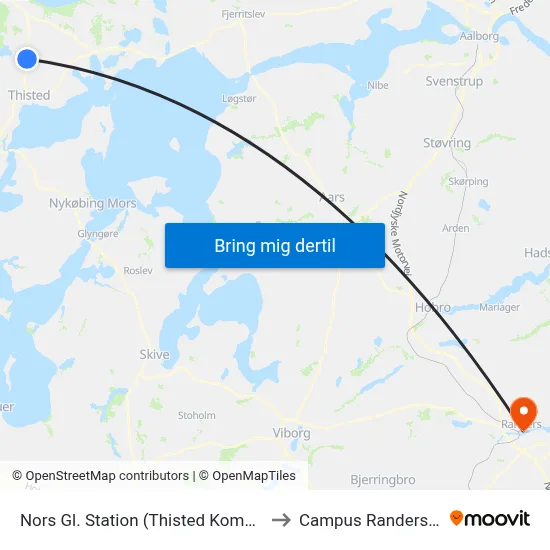 Nors Gl. Station (Thisted Kommune) to Campus Randers VIA map