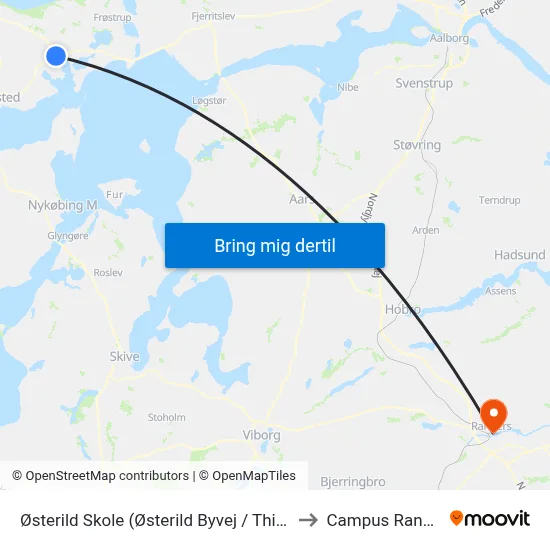 Østerild Skole (Østerild Byvej / Thisted Kommune) to Campus Randers VIA map