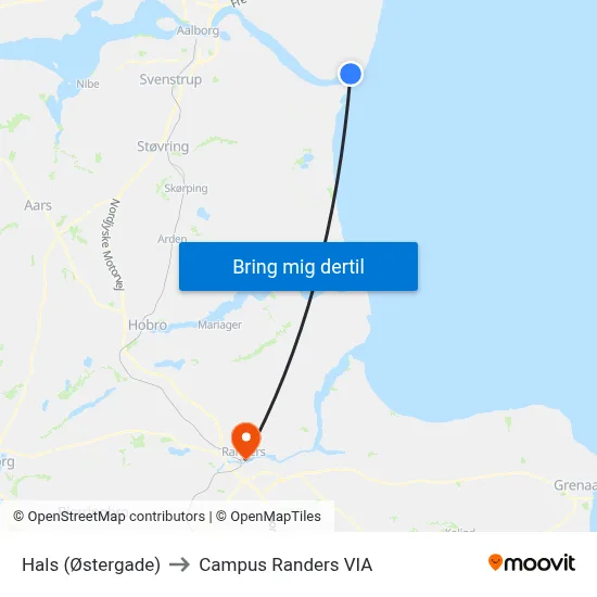Hals (Østergade) to Campus Randers VIA map