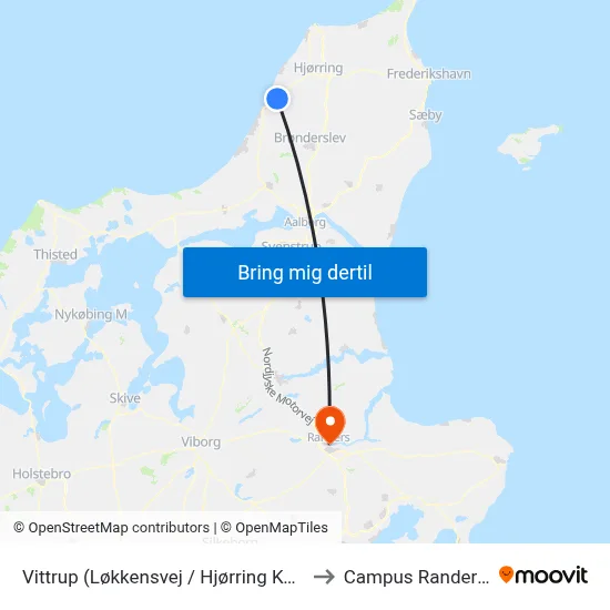 Vittrup (Løkkensvej / Hjørring Kommune) to Campus Randers VIA map