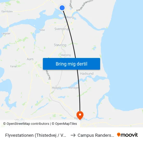 Flyvestationen (Thistedvej / Vadum) to Campus Randers VIA map