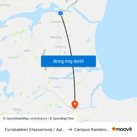 Fyrrebakken (Hasserisvej / Aalborg) to Campus Randers VIA map