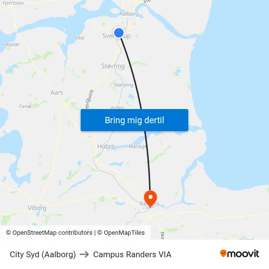 City Syd (Aalborg) to Campus Randers VIA map