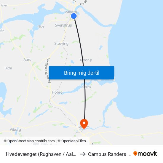 Hvedevænget (Rughaven / Aalborg) to Campus Randers VIA map