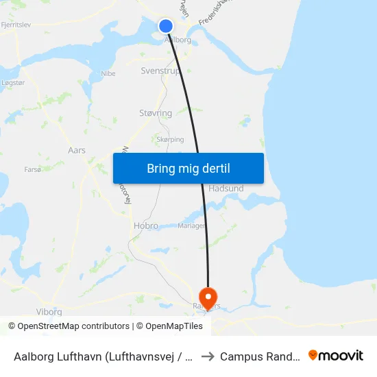 Aalborg Lufthavn (Lufthavnsvej / Nørresundby) to Campus Randers VIA map