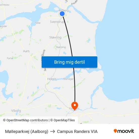 Mølleparkvej (Aalborg) to Campus Randers VIA map