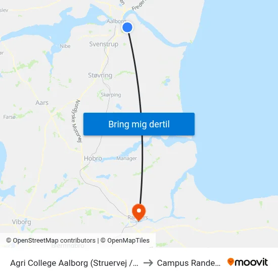 Agri College Aalborg (Struervej / Aalborg) to Campus Randers VIA map