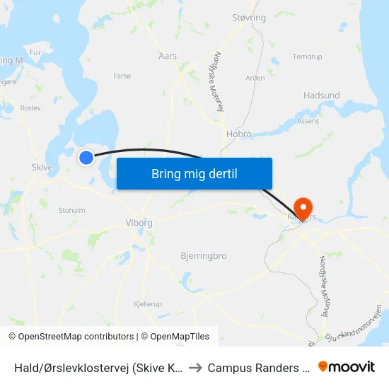Hald/Ørslevklostervej (Skive Kom) to Campus Randers VIA map