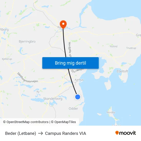 Beder (Letbane) to Campus Randers VIA map