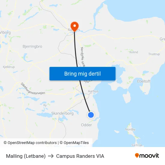 Malling (Letbane) to Campus Randers VIA map