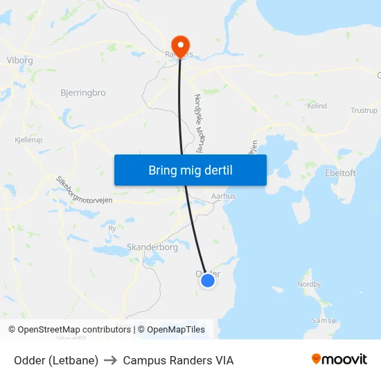 Odder (Letbane) to Campus Randers VIA map