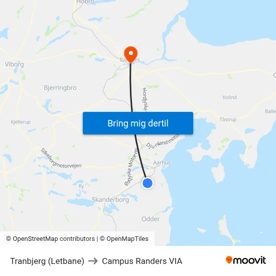 Tranbjerg (Letbane) to Campus Randers VIA map