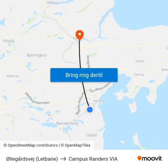 Øllegårdsvej (Letbane) to Campus Randers VIA map