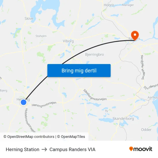 Herning Station to Campus Randers VIA map