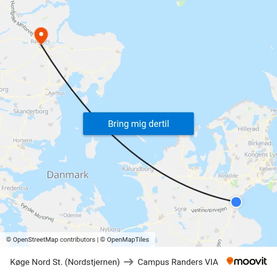Køge Nord St. (Nordstjernen) to Campus Randers VIA map