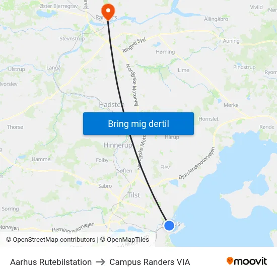 Aarhus Rutebilstation to Campus Randers VIA map