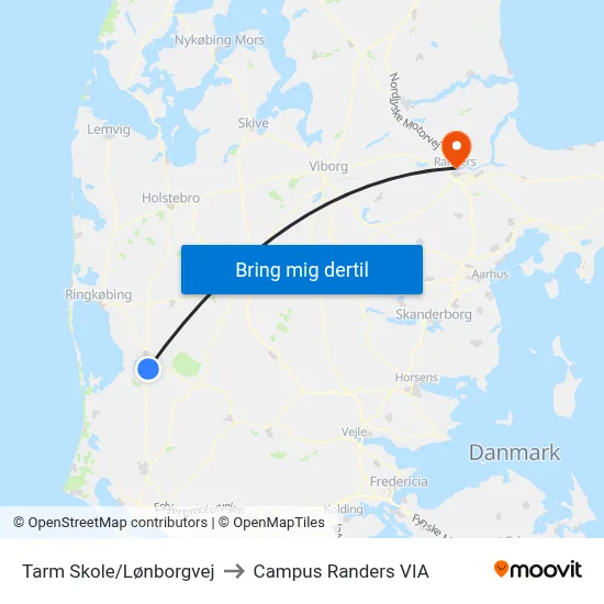 Tarm Skole/Lønborgvej to Campus Randers VIA map