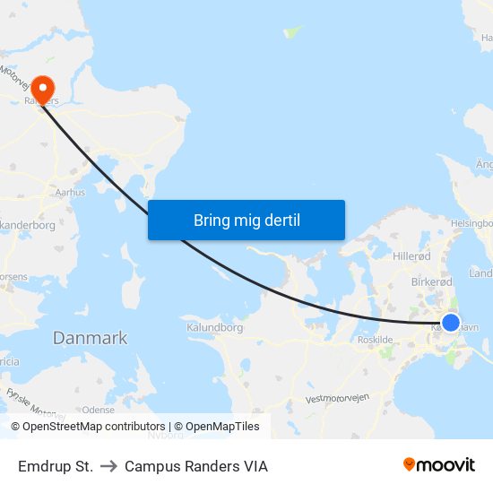 Emdrup St. to Campus Randers VIA map