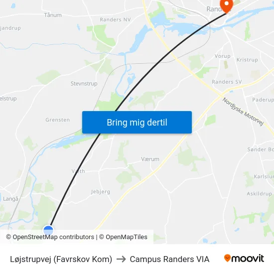 Løjstrupvej (Favrskov Kom) to Campus Randers VIA map