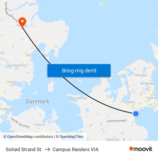 Solrød Strand St. to Campus Randers VIA map