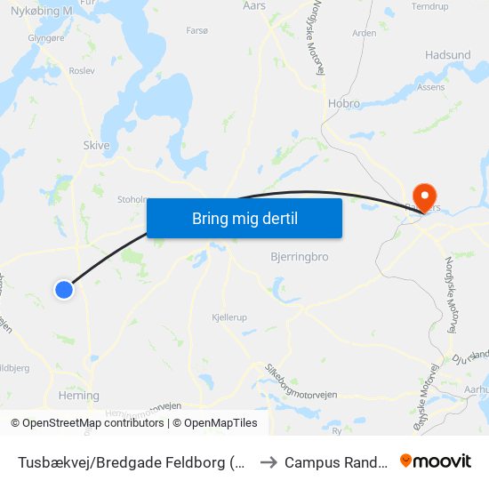 Tusbækvej/Bredgade Feldborg (Herning Kom) to Campus Randers VIA map