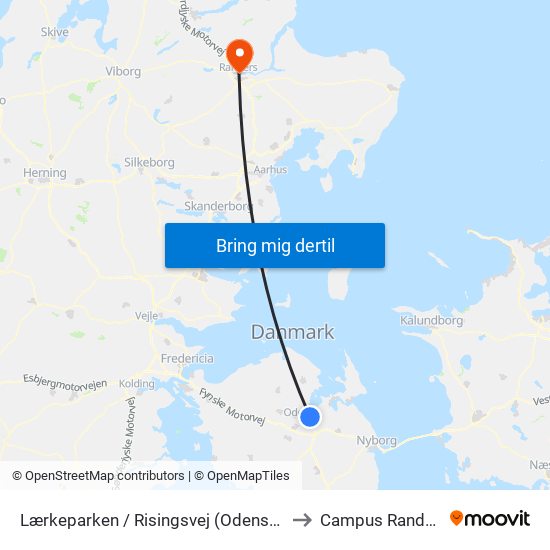 Lærkeparken / Risingsvej (Odense Kommune) to Campus Randers VIA map
