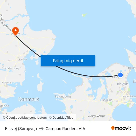 Ellevej (Sørupvej) to Campus Randers VIA map