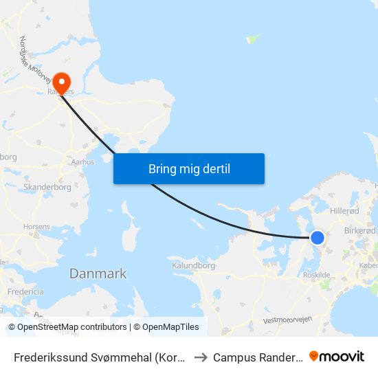 Frederikssund Svømmehal (Kornvænget) to Campus Randers VIA map