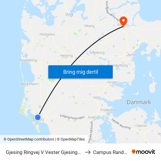 Gjesing Ringvej V Vester Gjesingvej (Esbjerg) to Campus Randers VIA map