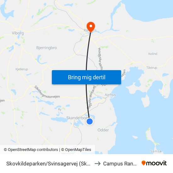 Skovkildeparken/Svinsagervej (Skanderborg Kom) to Campus Randers VIA map