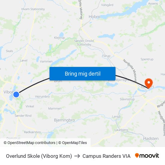 Overlund Skole (Viborg Kom) to Campus Randers VIA map