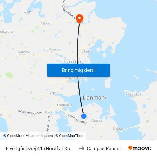 Elvedgårdsvej 41 (Nordfyn Kommune) to Campus Randers VIA map