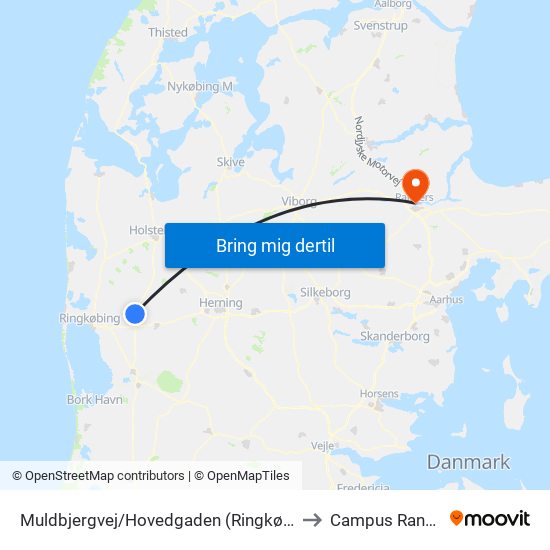 Muldbjergvej/Hovedgaden (Ringkøbing-Skjern Kom) to Campus Randers VIA map