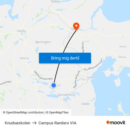 Knudsøskolen to Campus Randers VIA map