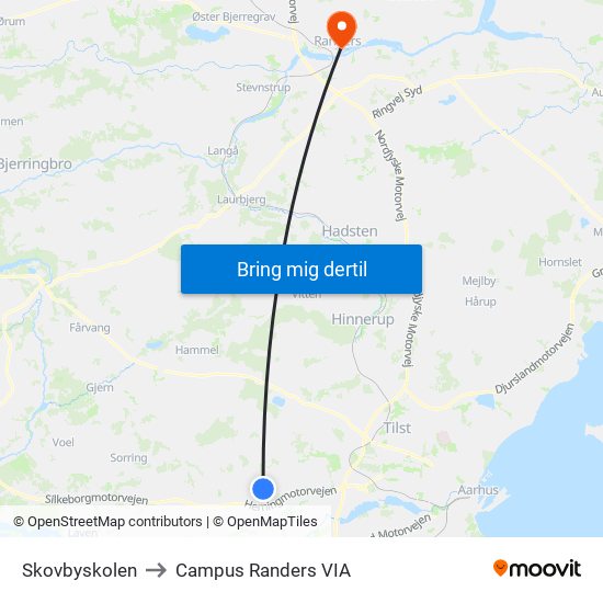 Skovbyskolen to Campus Randers VIA map