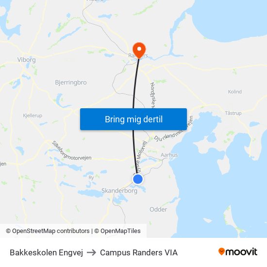 Bakkeskolen Engvej to Campus Randers VIA map