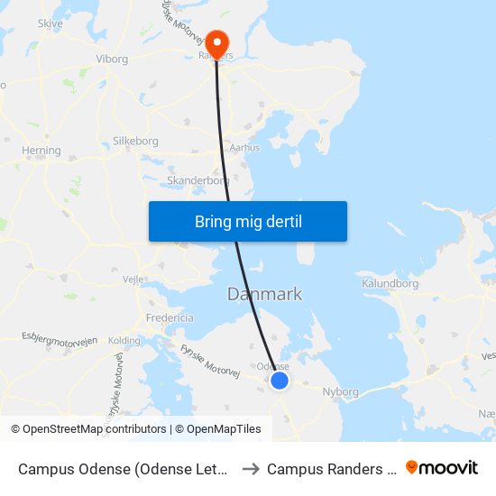 Campus Odense (Odense Letbane) to Campus Randers VIA map