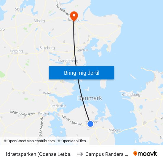 Idrætsparken (Odense Letbane) to Campus Randers VIA map
