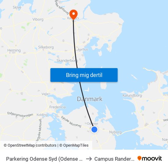 Parkering Odense Syd (Odense Letbane) to Campus Randers VIA map