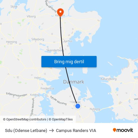 Sdu (Odense Letbane) to Campus Randers VIA map