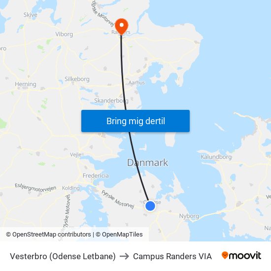 Vesterbro (Odense Letbane) to Campus Randers VIA map