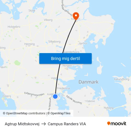 Agtrup Midtskovvej to Campus Randers VIA map