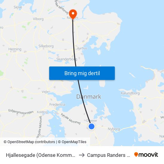 Hjallesegade (Odense Kommune) to Campus Randers VIA map
