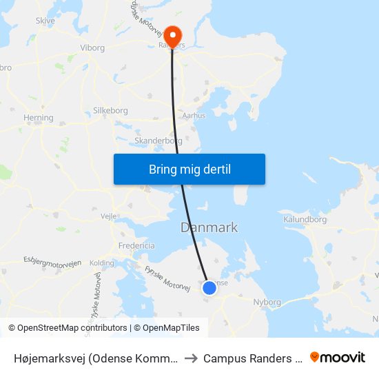 Højemarksvej (Odense Kommune) to Campus Randers VIA map